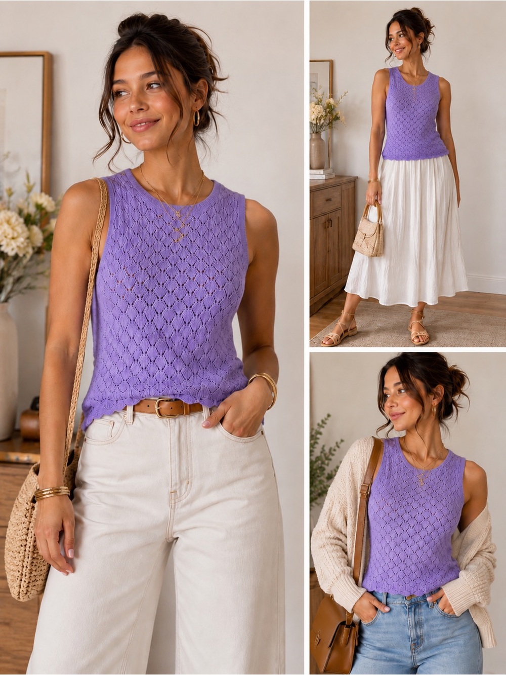 Chloe + Jasmine Girls Lavender 12 Pointelle Knit Sleeveless Top Petite XXS XS